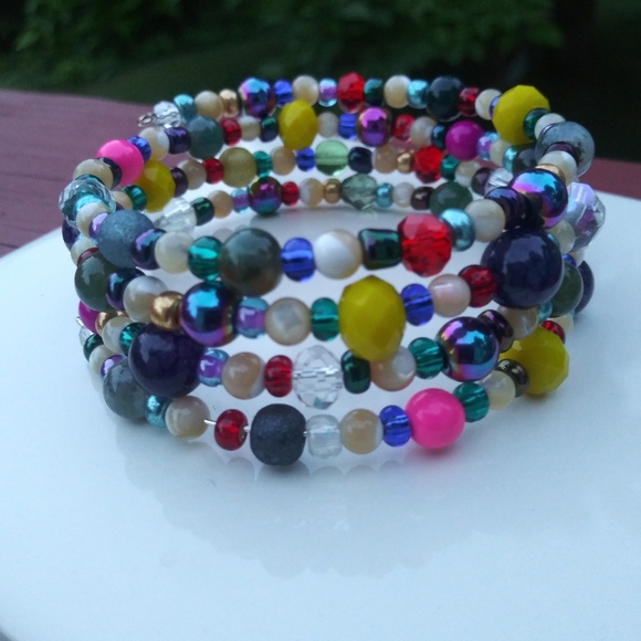 NEW Handmade Jasper Mother of Pearl Agate Jasper Beaded Bracelet Unique Cute - Picture 5 of 8